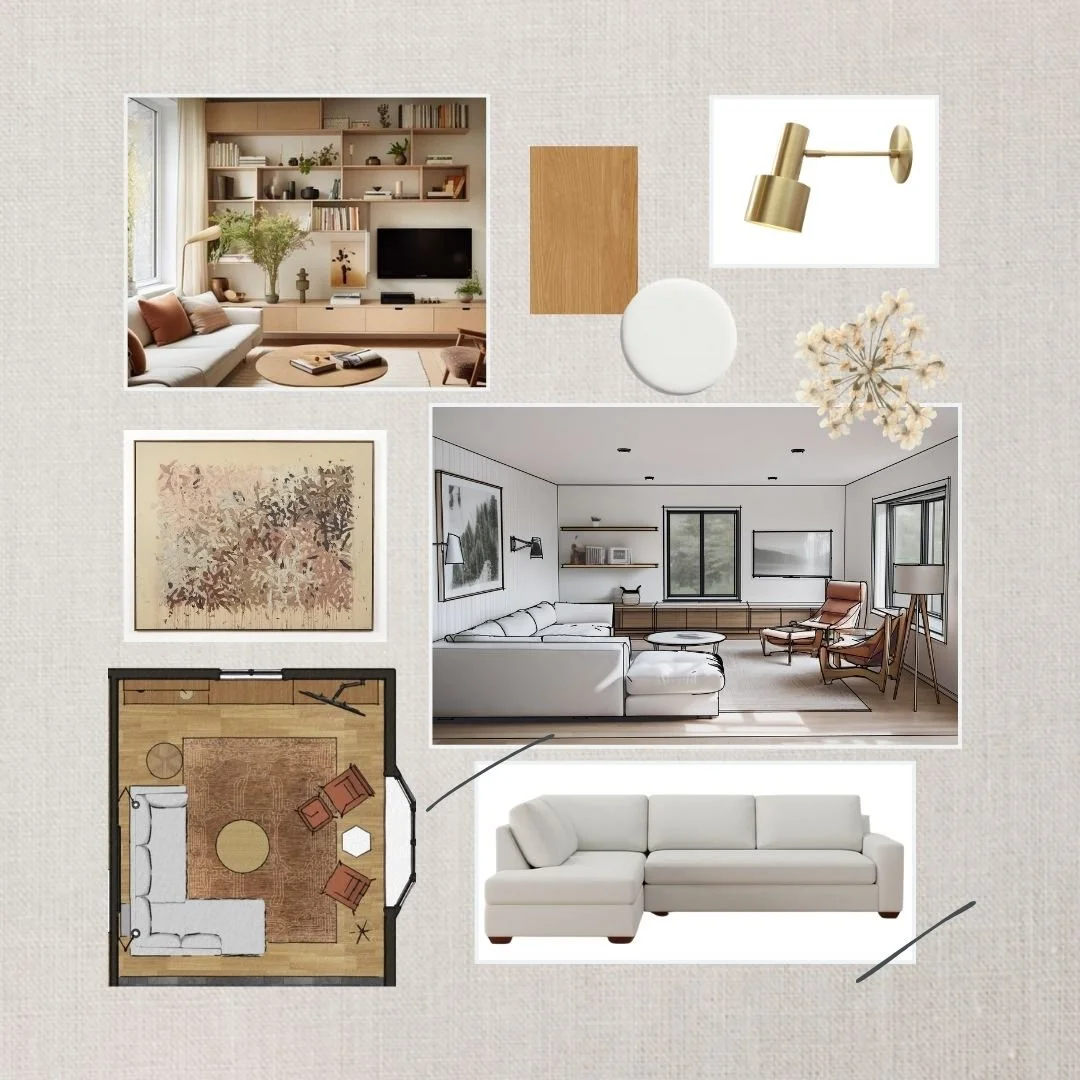 Design Board: an earthy, relaxed living room in Asheville.