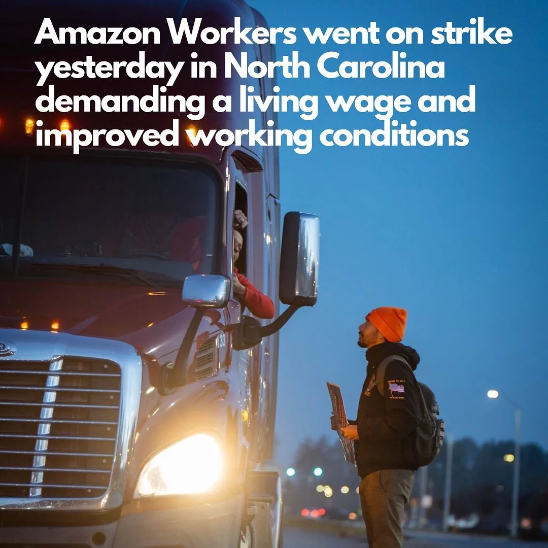 Yesterday morning at RDU1 in Garner, North Carolina within our legal rights, Amazon workers held a Cyber Monday strike. Below is our official statement and our demands from Amazon Corporate. Follow along today to watch wo
rker power in North Carolina