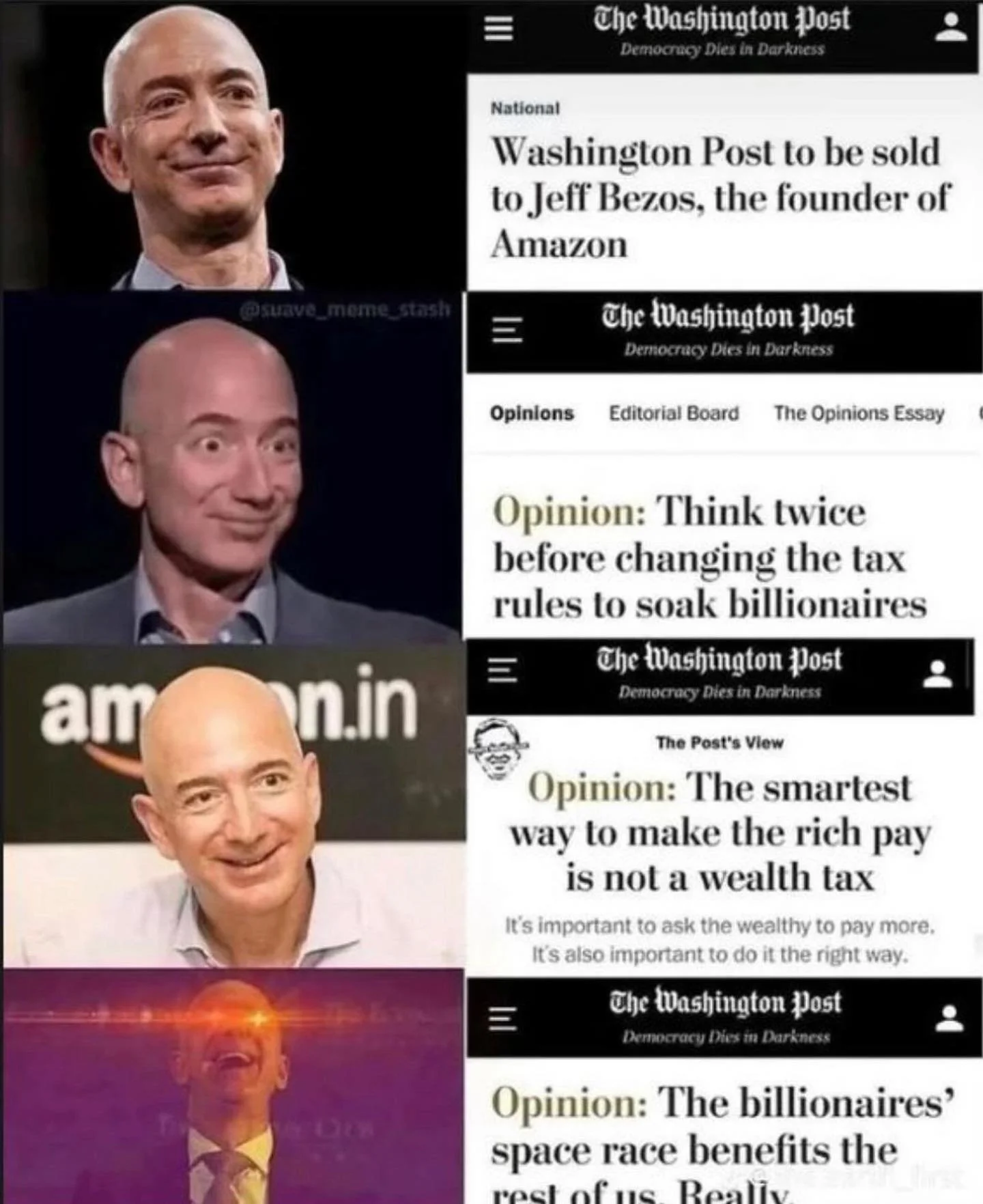 Our boss is buying the news, so you don&rsquo;t know that he is building factories across this country where all of the workers work for poverty wages. Amazon doubled its warehouse space during covid. It&rsquo;s governing labor in this country while 