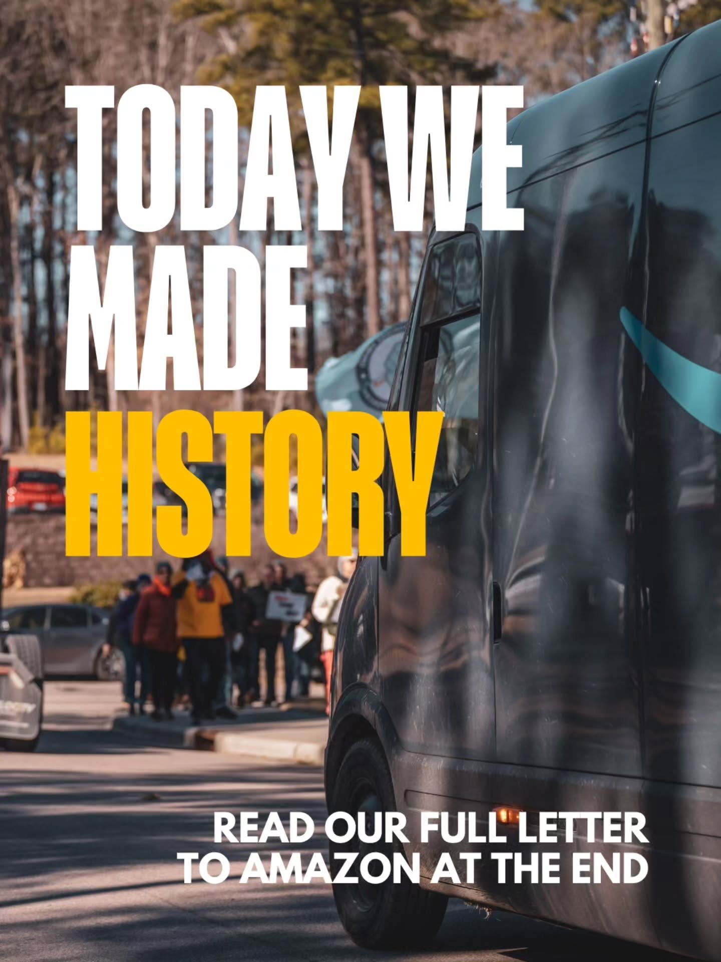 Swipe to read our full letter delivered to Amazon.

Today, we marched into Amazon at DRT8 to submit a formal letter demanding an open and transparent town hall. Amazon workers deserve honest conversation about unions so they can decide what is best f