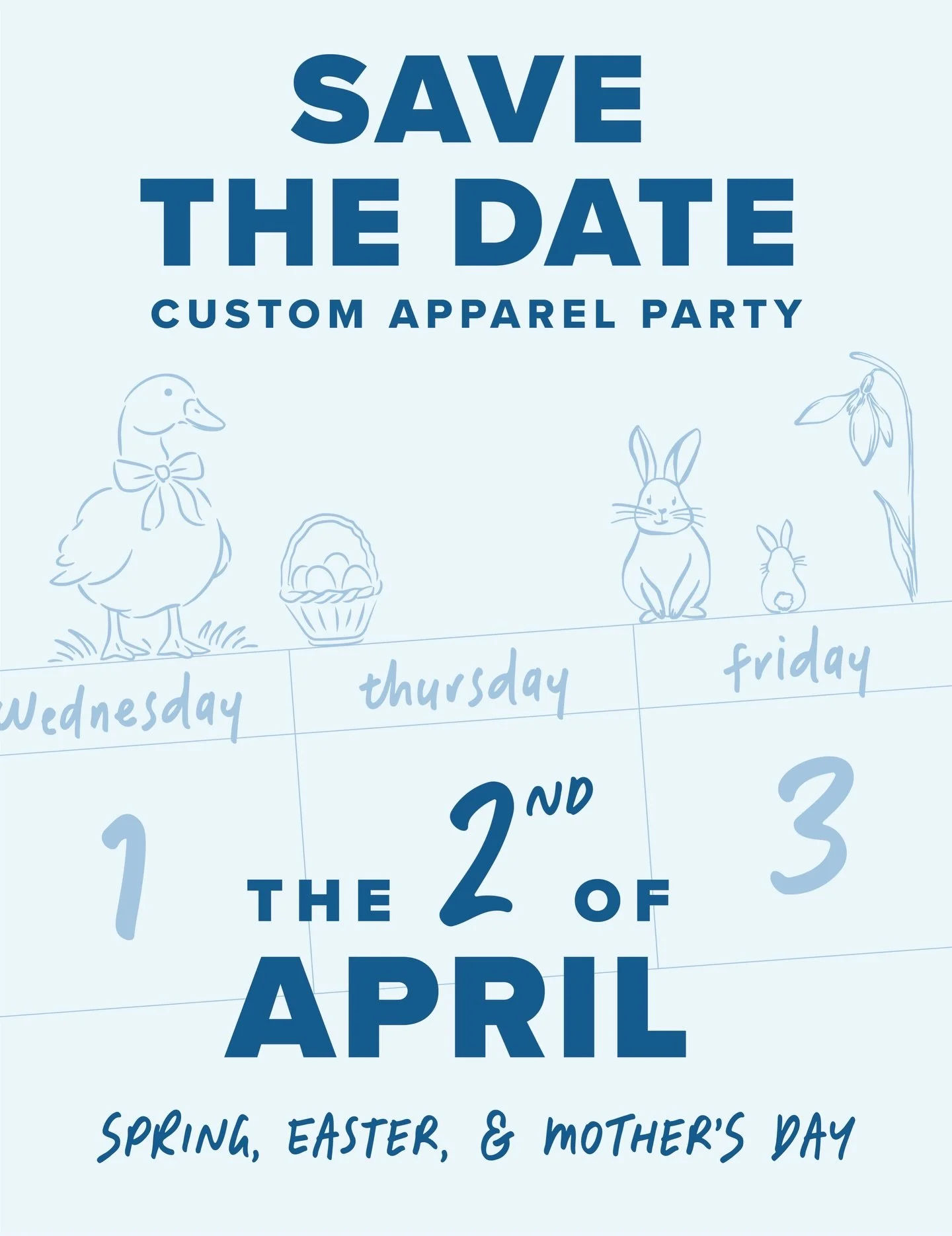Mark your calendars! We&rsquo;re hosting another custom apparel print party for a combined Spring, Easter, and Mother&rsquo;s Day theme. Thursday, April 2nd at 5:30pm. Stay tuned for more details! 

Link in our story, be the first to sign up, limited