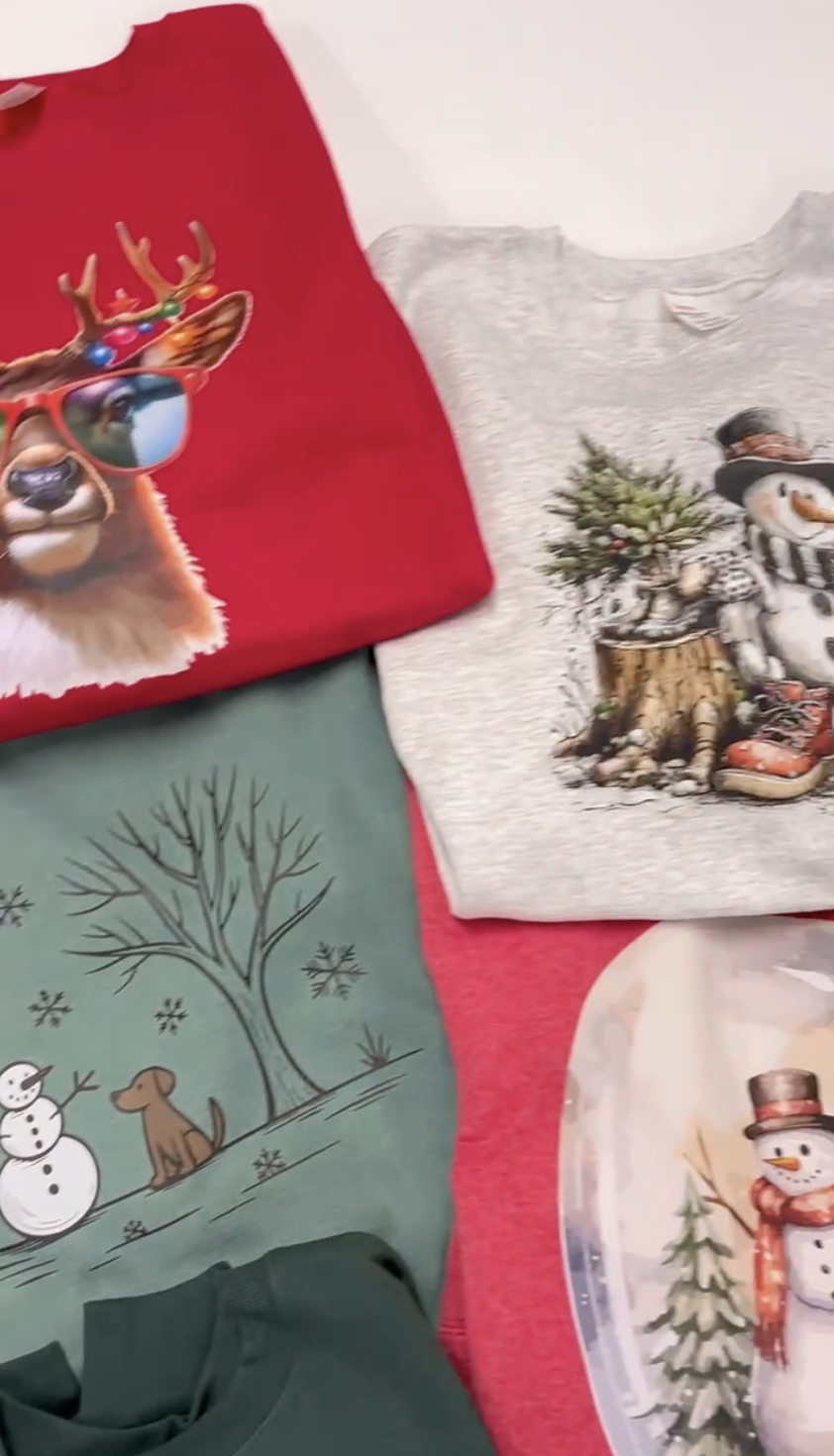 Finished custom apparel laid out after a successful print party.