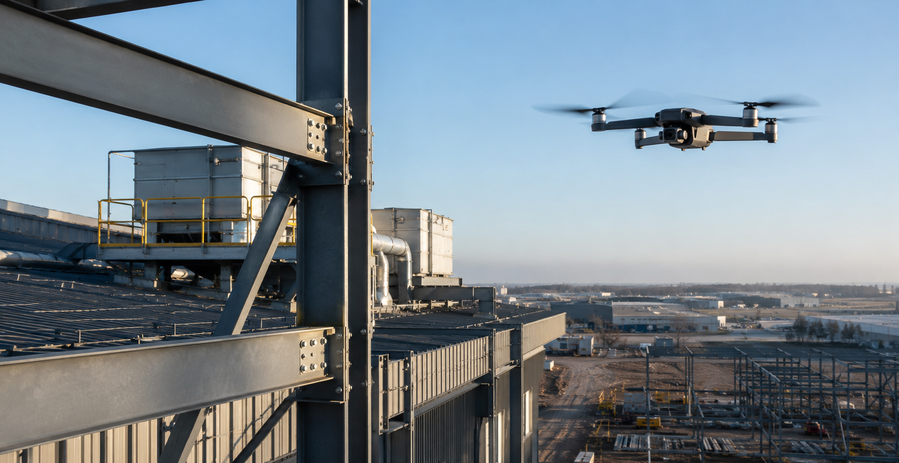 FAA Part 107 drone performing an aerial inspection of an industrial facility