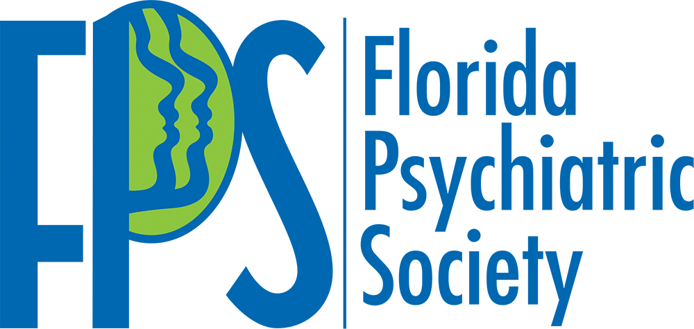 Logo of Florida Psychiatric Society featuring initials FPS in blue and a stylized face outline with blue and green waves.