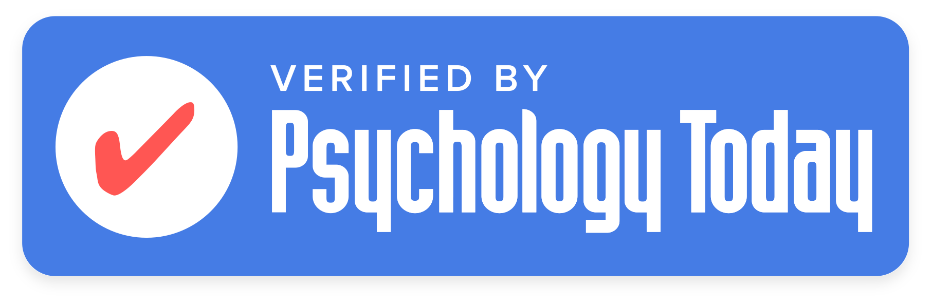 Verified by Psychology Today badge with a red checkmark in a white circle on a blue background.
