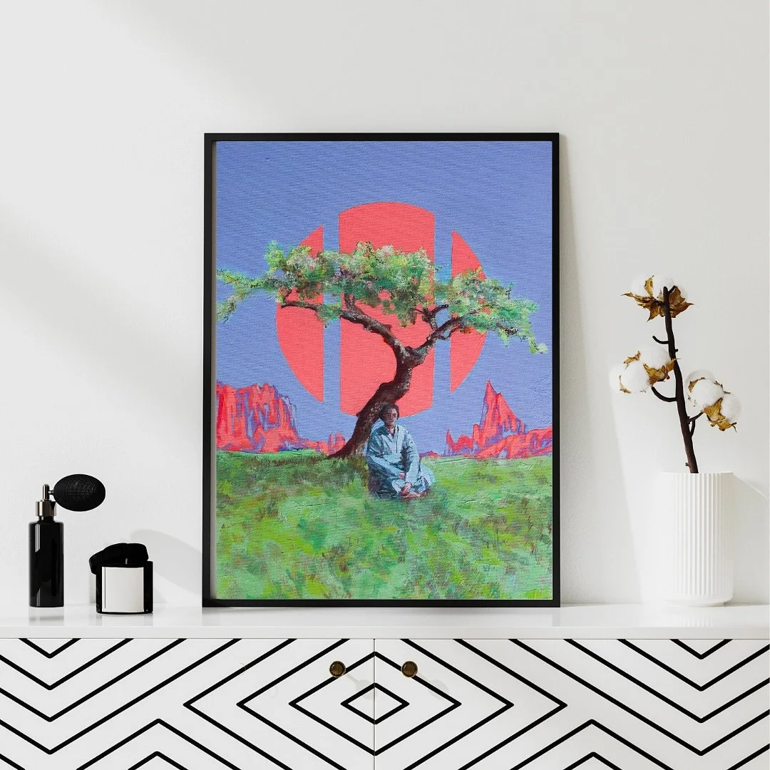 &ldquo;Ritual at the Golden Aperture&rdquo; is a contemporary painting, inspired by my love to Asia. It&rsquo;s a meditation on finding stillness within a constructed world. Available now 🔗 in BIO 🎨