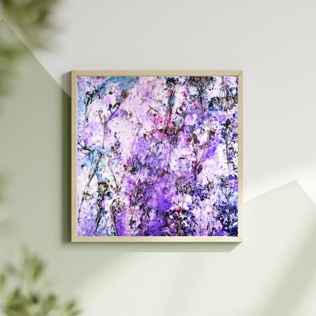 Memoir, 2022 is an artwork created from dry flowers and acrylic gazes in white and lilac, gently intertwined. 💜 Perfect for living &amp; bedroom spaces that benefit from minimalistic, gentle touch. Prints are available on Etsy, DM for the 🔗 #contem