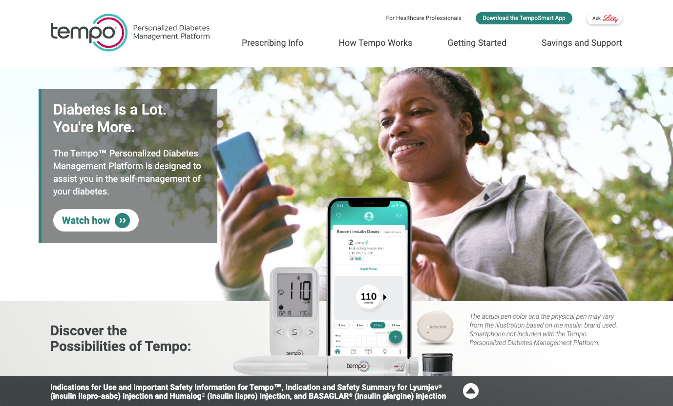Tempo website, built from start to finish, contributing copy all pages, FAQs, videos, blog articles, and important safety information