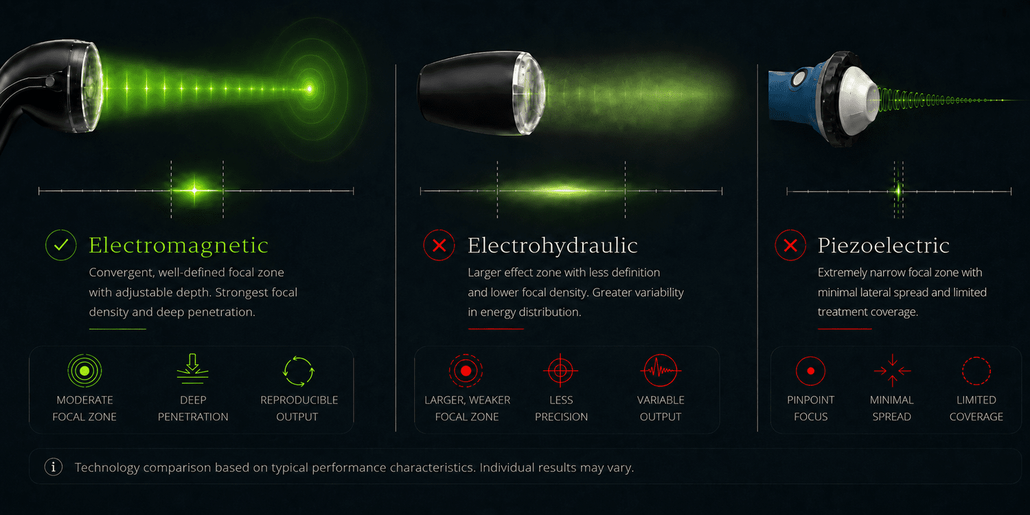 Focused shockwave technology focal density areas comparison