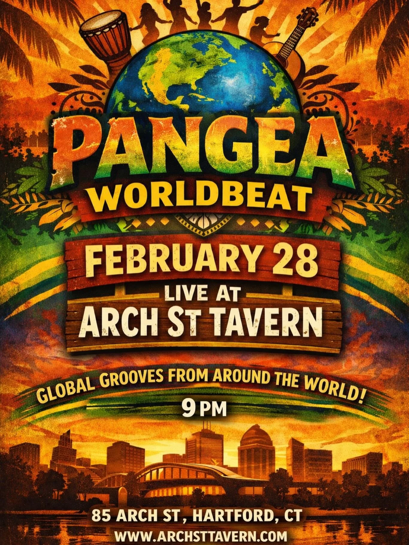 HARTFORD! 🌆

We are stoked to return to @archstreettavern Sat. Feb. 28th! 

9pm showtime. Music all night! 

#pangeaworldbeat #livemusic #afrobeat #funk #jazz