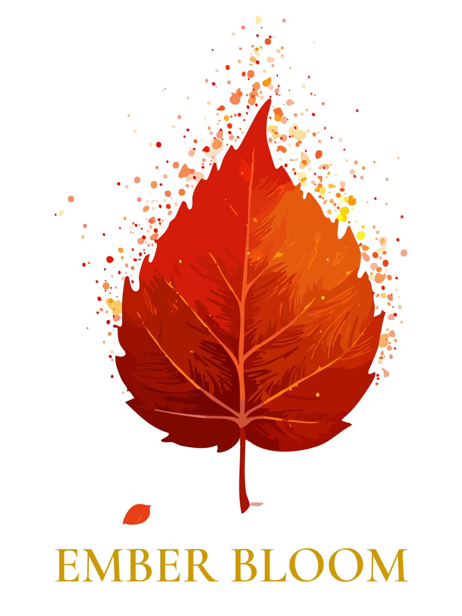 A stylized autumn leaf with the word "EMBERLOV" written below in gold letters.