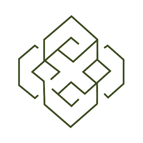 A geometric logo composed of interconnected cubes and lines forming an abstract 3D shape.