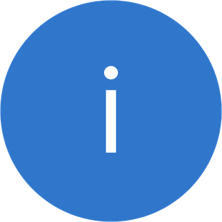 Blue circular icon with a white lowercase letter 'i' in the center indicating information.