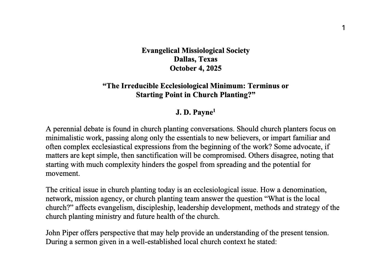 Ecclesiology and Mission