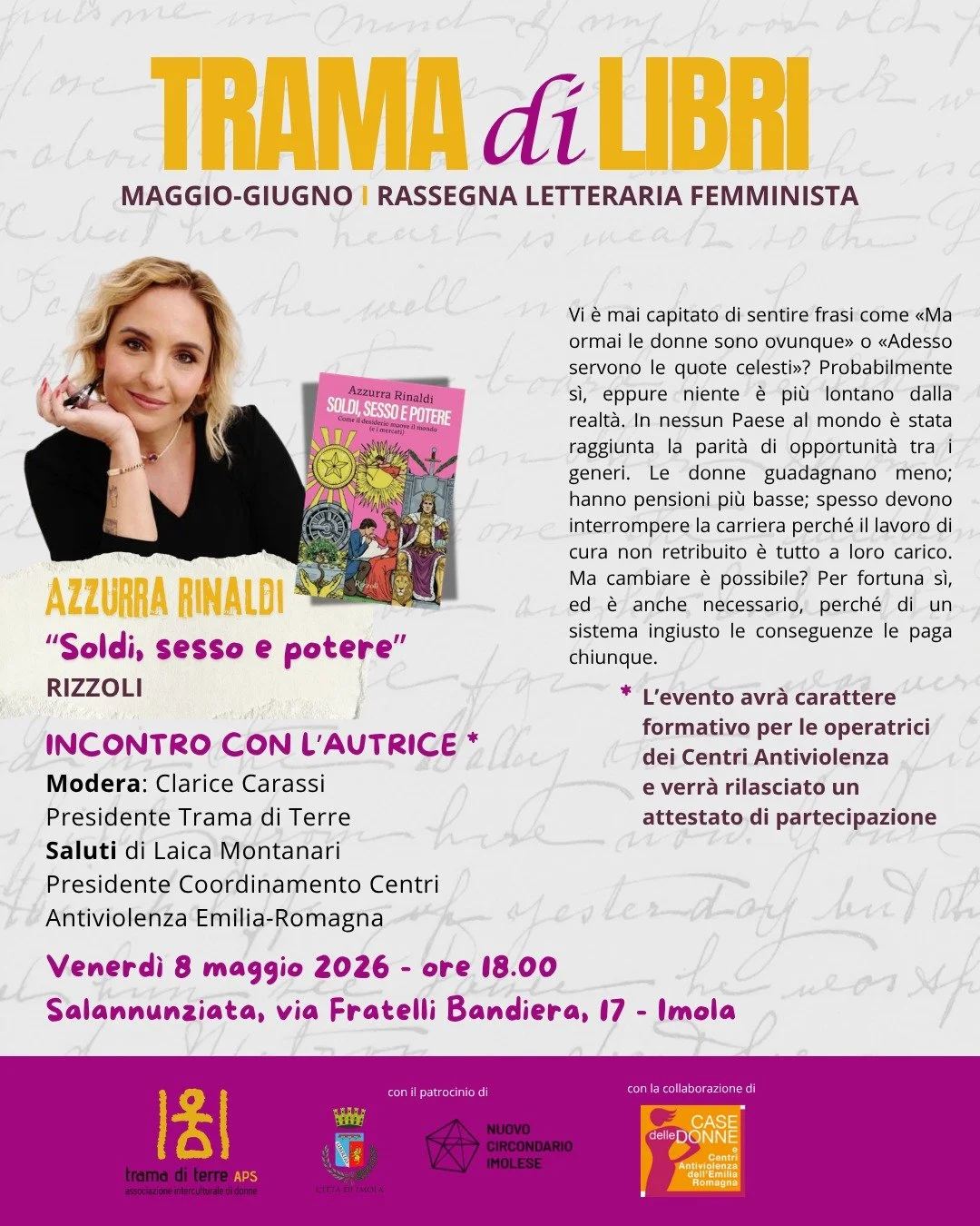 TRAMA di LIBRI - "Soldi, sesso e potere", Rizzoli - Incontro con l'autrice Azzurra Rinaldi