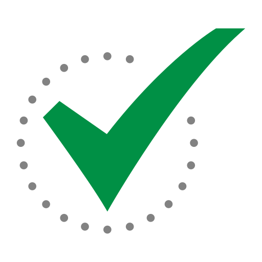 Green checkmark inside a circle of gray dots, symbolizing approval or correctness.