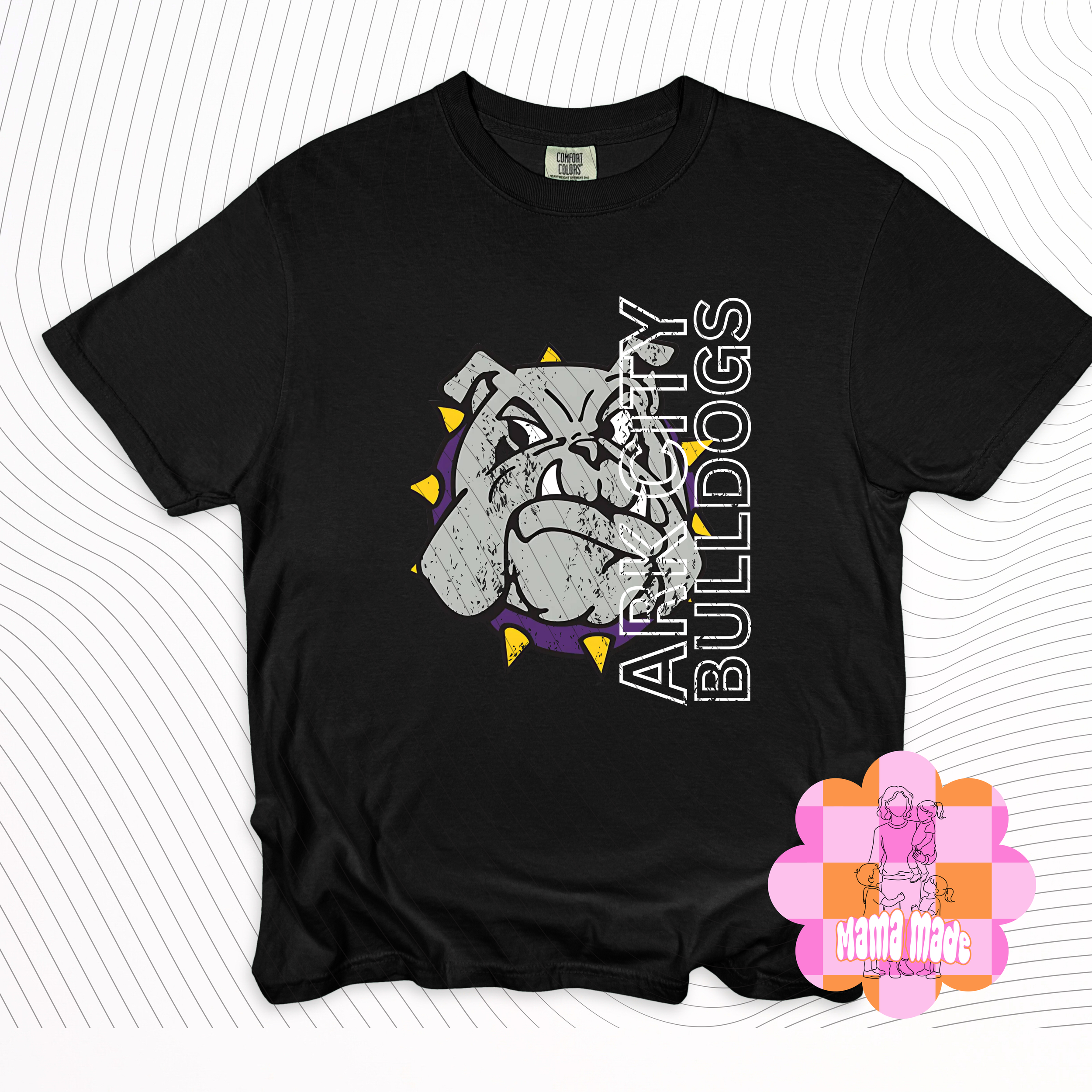 Bulldog sideways print -- comfort colors tee