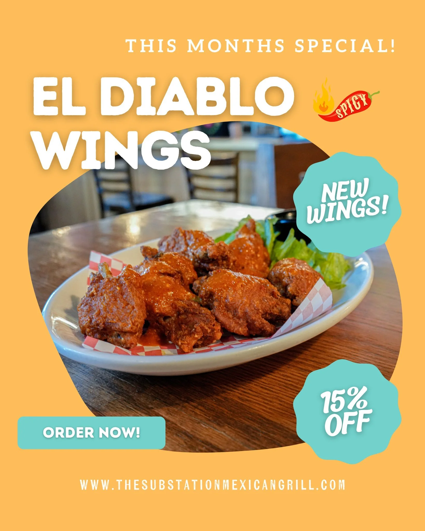 MAY SPECIALS! + a new dish!
May just got a whole lot tastier 🌮🔥

- El Diablo Wings (SPICY WINGS)  15% Off
- Al Pastor Tacos 15% Off

Spring into flavor with our May Food Specials at Sub Station Mexican Grill&mdash;fresh ingredients, bold flavors, a