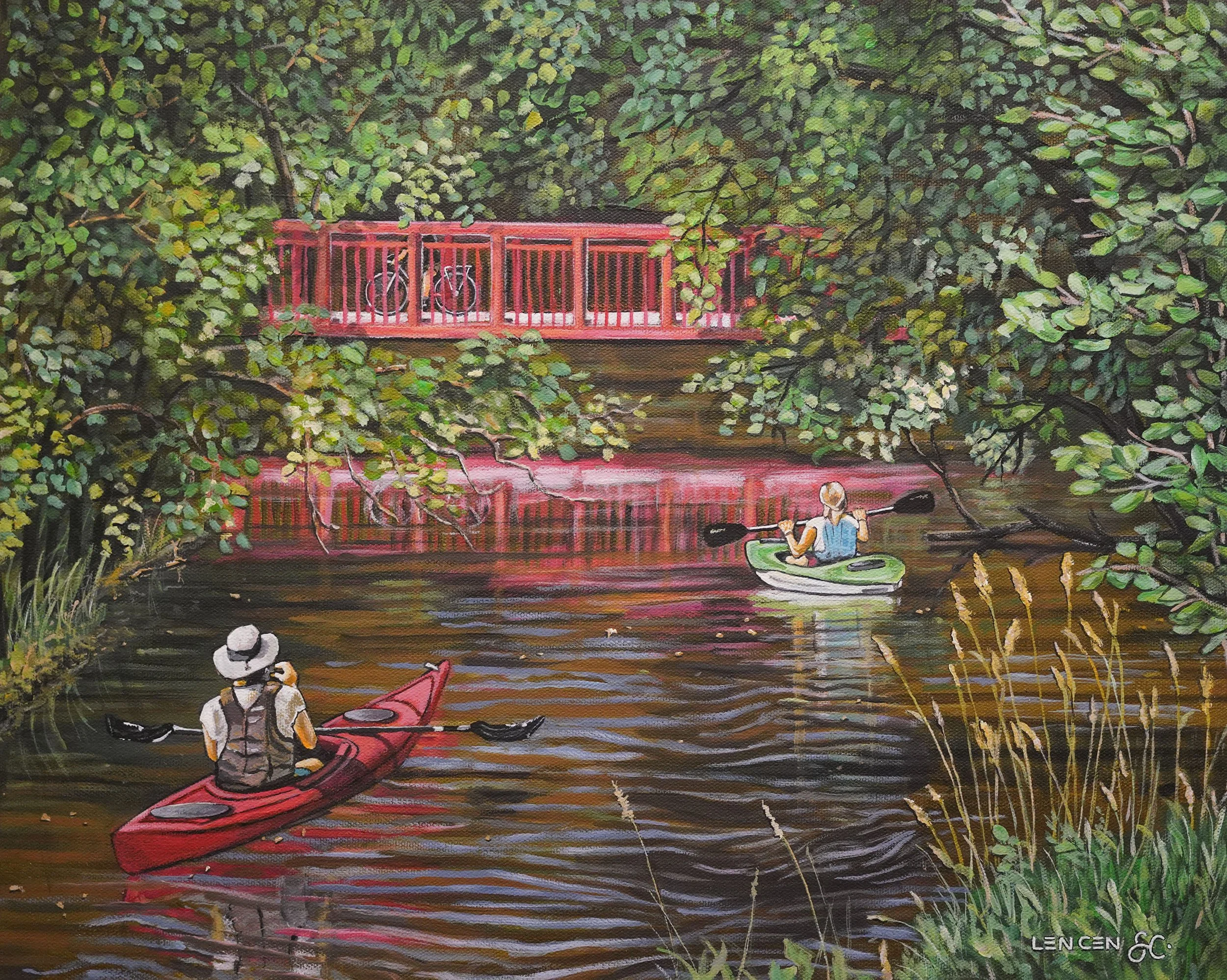 Red Bridge Photo-Op (acrylic on thick canvas, 16×20)