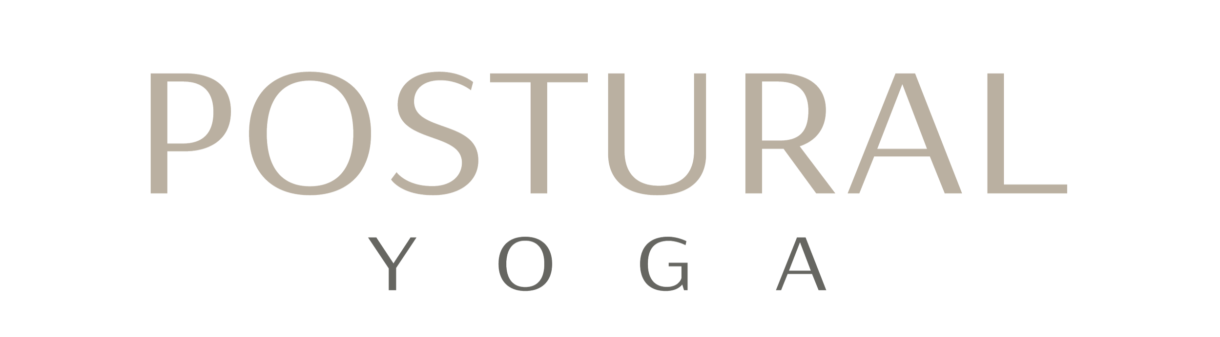 Texten 'POSTURAL YOGA' i stora bokstäver på en svart bakgrund.