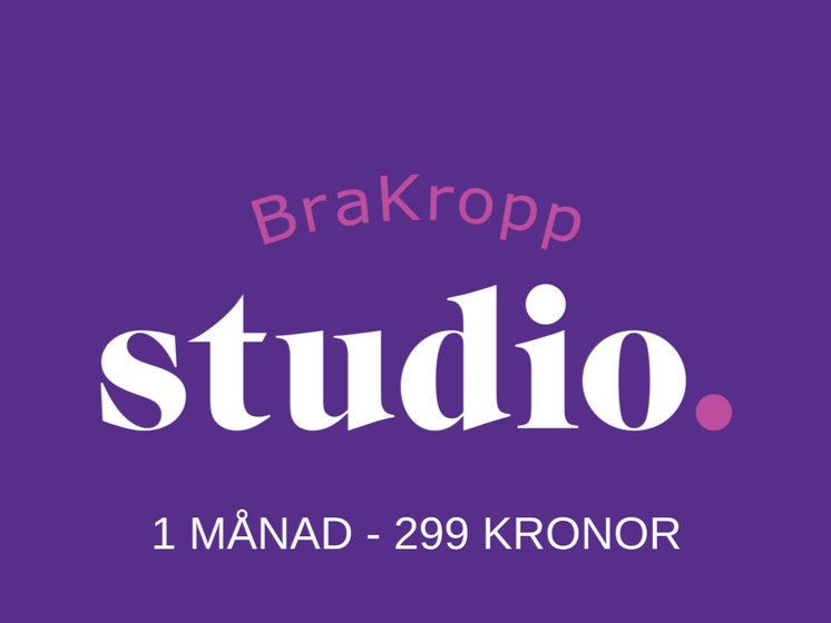 Reklam för ett studioabonnemang med texten 'Brakropp studio. 1 månad - 299 kronor' på en lila bakgrund.