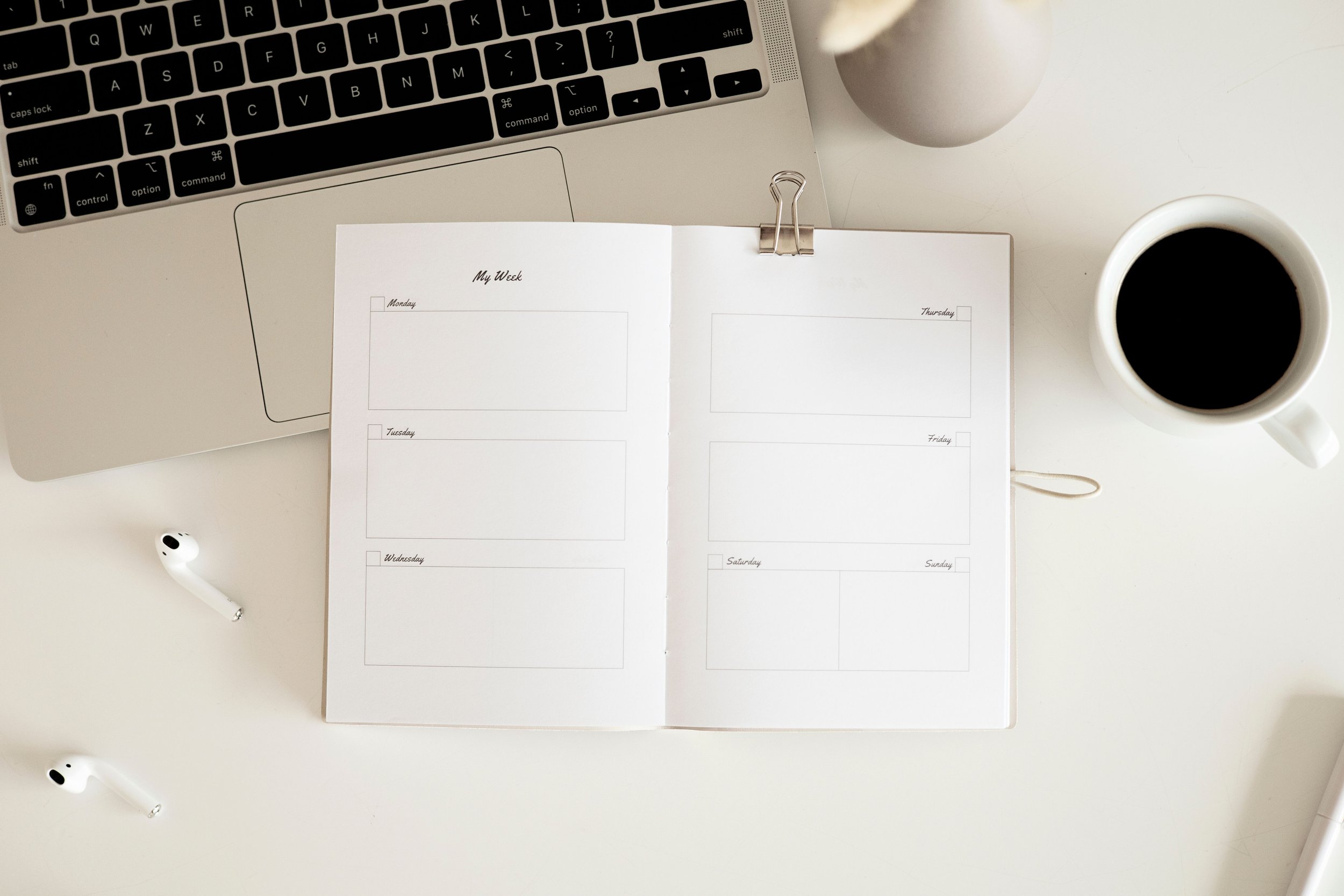 planner coffee desk natural light