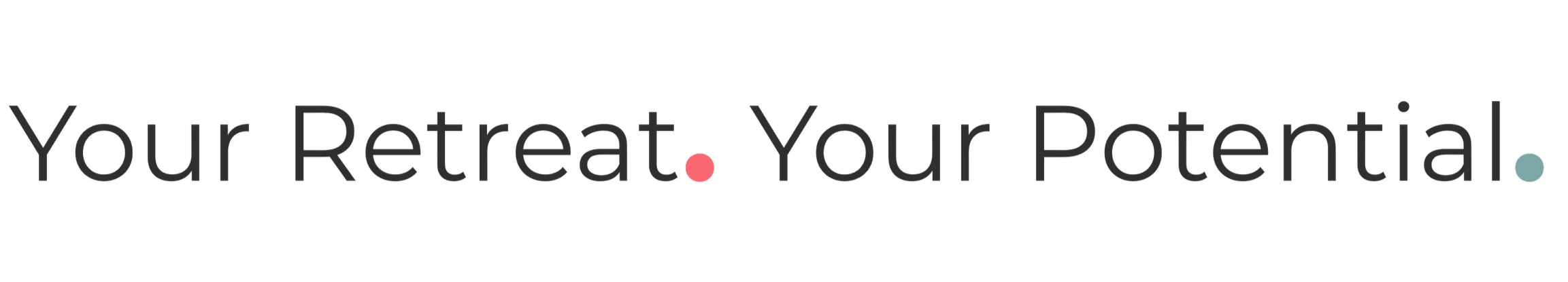 Der Text zeigt die Worte 'Your Retreat. Your Potential.' mit zwei Punkten, einer roten und einer blauen, dazwischen.