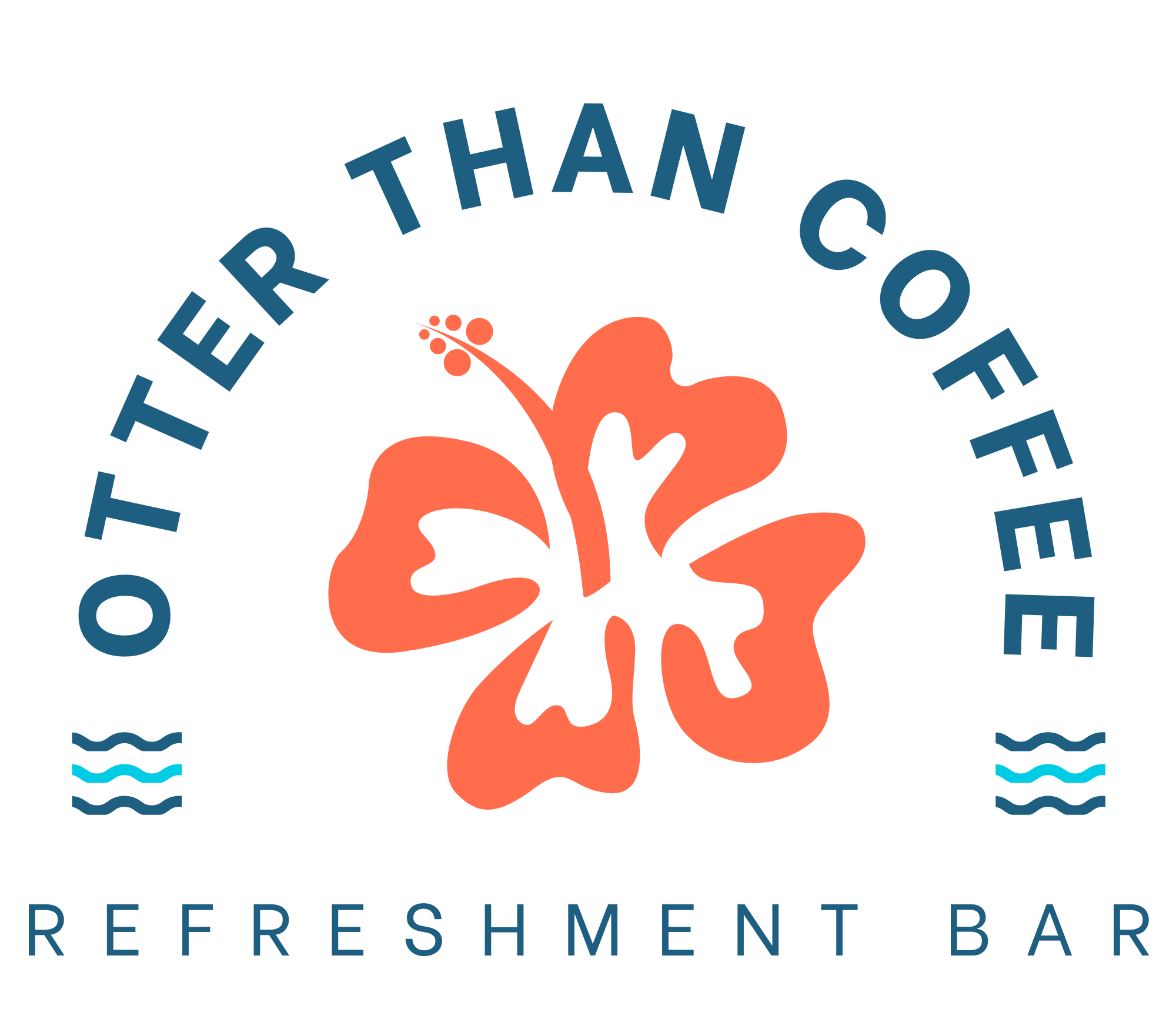 Logo of a refreshment bar featuring a coral-colored hibiscus flower, with blue text arched above reading "Other Than Coffee" and text below saying "Refreshment Bar" accompanied by small wave symbols.