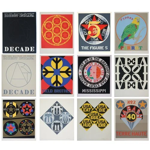 Robert Indiana (American, 1928-),  Decade , 1971, portfolio of 10 colored screen prints, ed, 8/200, sold in November 2014 
 Hammer: $30,000