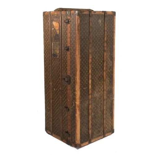 LOUIS VUITTON WARDROBE STEAMER TRUNK 
h. 55 x w. 22 x d. 22-1/2 in. 
Sold in November 2021 
 Hammer: $15,000
