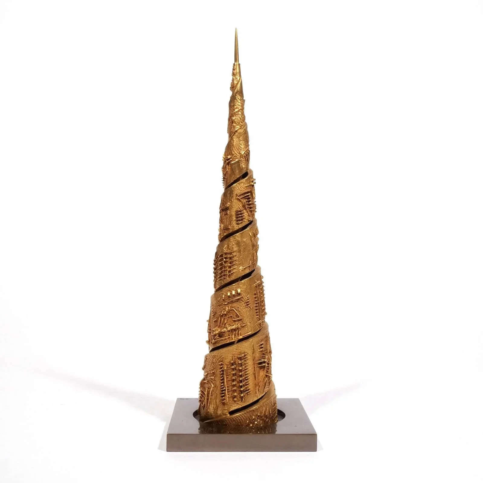 ARNALDO POMODORO (California / Italy, b. 1926) 
 Torre E Spirale, Studio I 
Bronze with golden patina 
h. 17 w. 5-1/2 d. 5-1/2 in. 
Creation: 1985, signed and ed. 3/9 on base 
Sold in July 2024 
 Hammer: $24,000