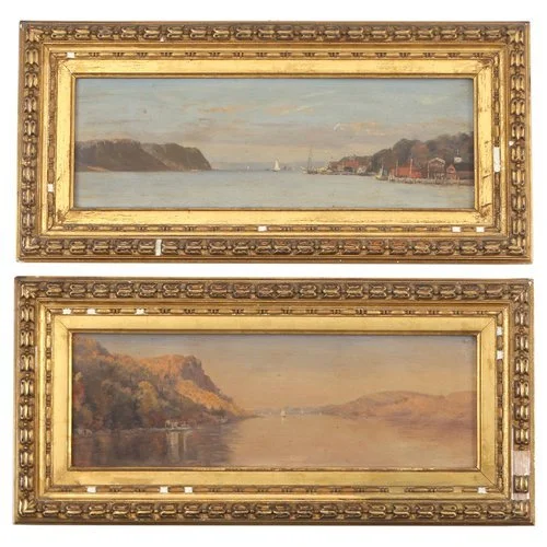 (2pc) John Lee Fitch (American, 1836-1895), Pair of Hudson River views, 1883, each 4-3/4 x 13-1/4 in., sold in March 2015 
 Hammer: $20,400