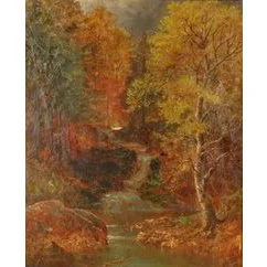 Ralph Albert Blakelock (American, 1847-1919), Woodland stream, oil on board, sold in March 2008 
 Hammer: $24,000