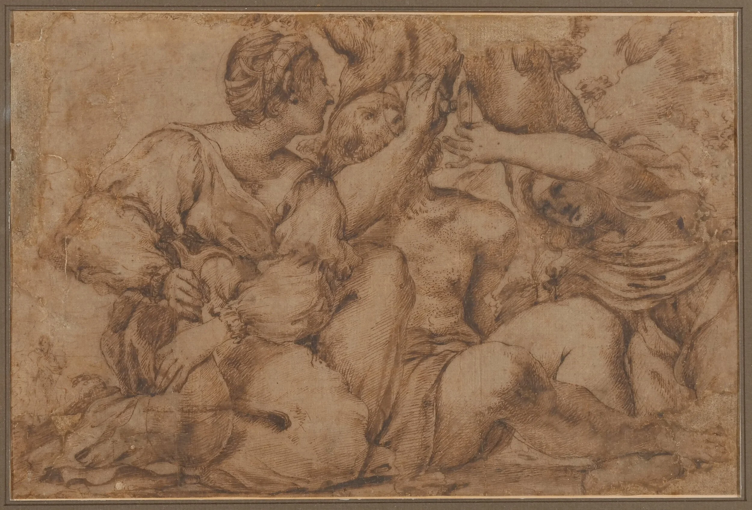 OLD MASTER DRAWING 
 Bacchus and two females  
Pen and ink on paper, 7-1/4 x 11 in. 
Sold in July 2021 
 Hammer: $36,000