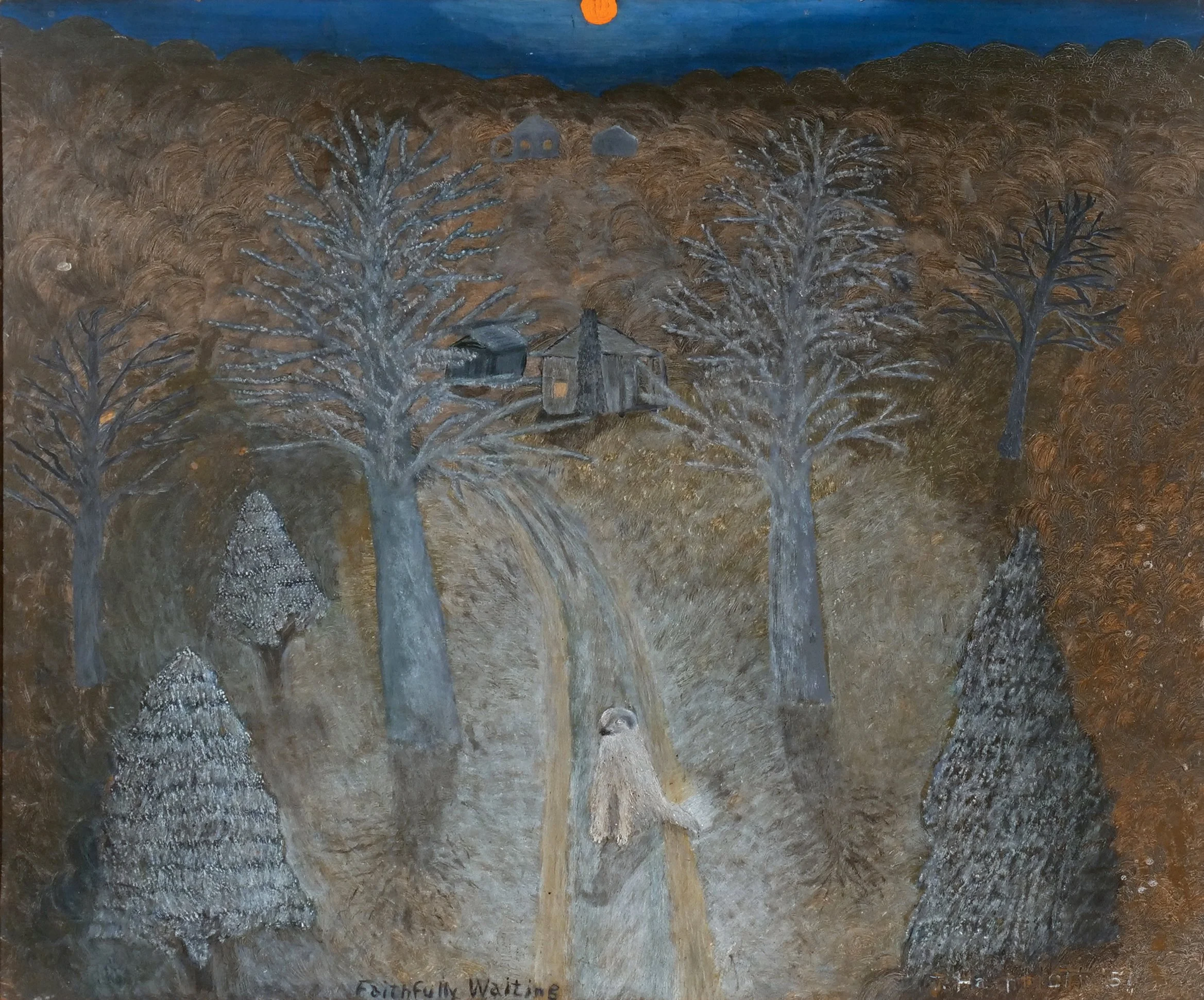 THEORA ALTON HAMBLETT (Mississippi, 1895-1977) 
 Faithfully Waiting, 1951  
20 x 24 in. 
Oil on masonite; signed, titled, and dated 
Est: $15,000-25,000