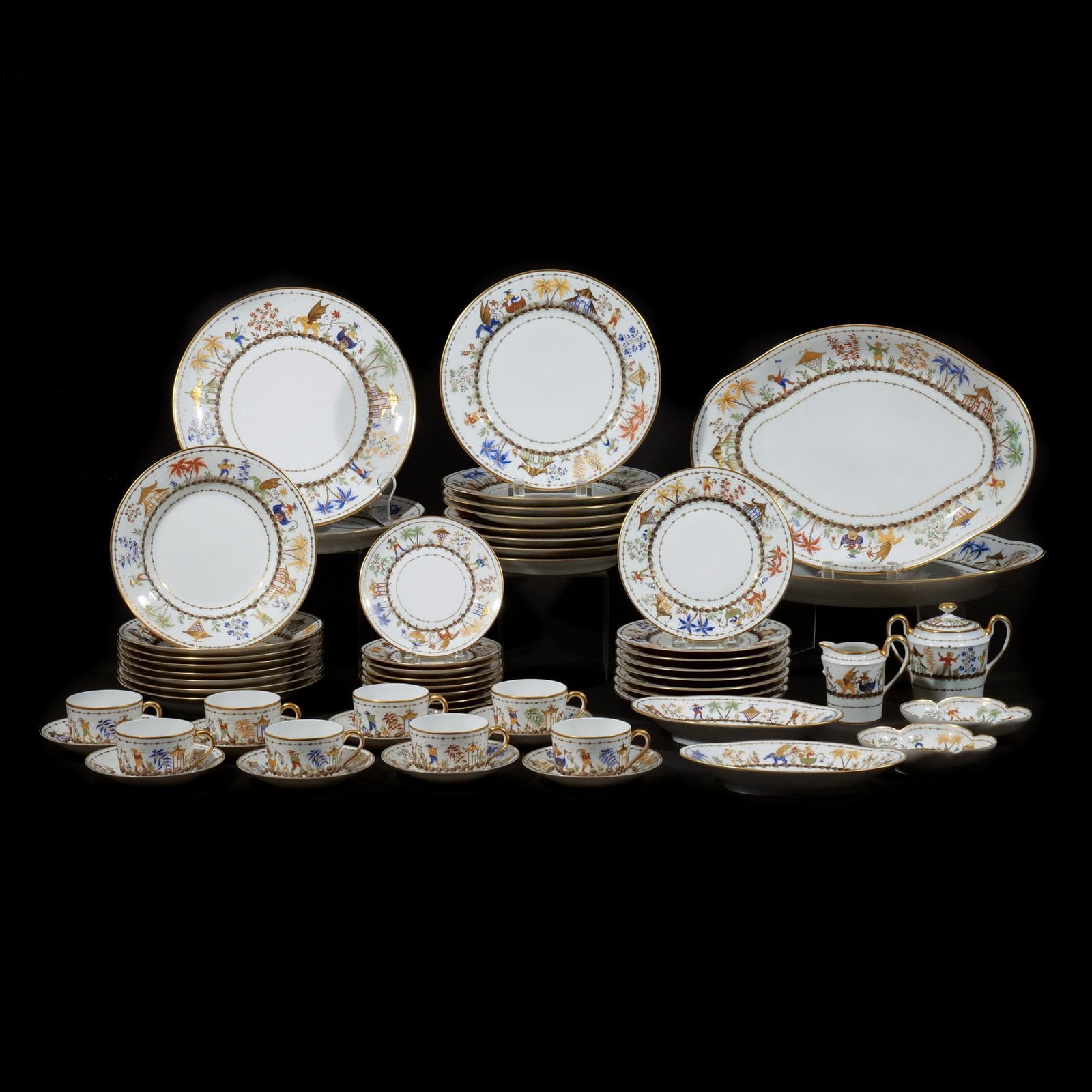 (58pc) CAMILLE LE TALLEC PORCELAIN CHINA SERVICE 
In the 'Cirque Chinois' pattern, made in partnership with Puiforcat (pattern also retailed by Tiffany & Co.) 
Presale estimate: $10,000-15,000 
 Hammer: $19,000