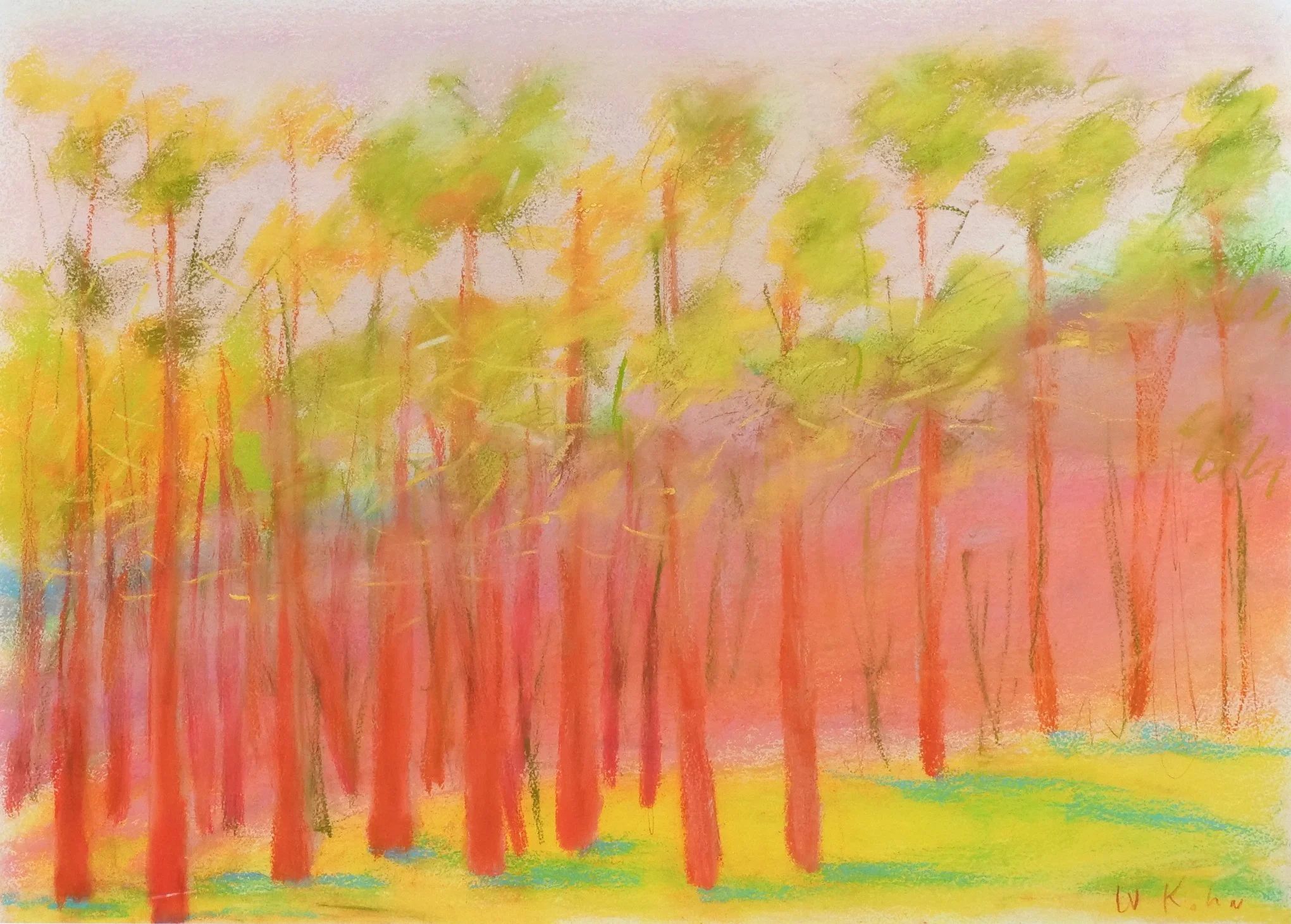 WOLF KAHN (1927-2020) 
 Trees of sunset orange  
Pastel on paper, 21-1/4 x 30 in. 
 Hammer: $18,000