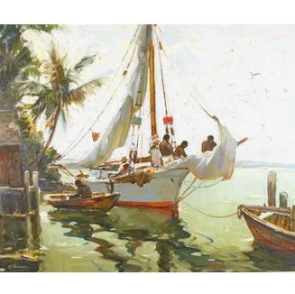 Anthony Thieme (American, 1888-1954), St. Augustine view with sailors on a boat, oil on canvas, 25 x 36 in., sold in March 2008 
 Hammer: $72,000