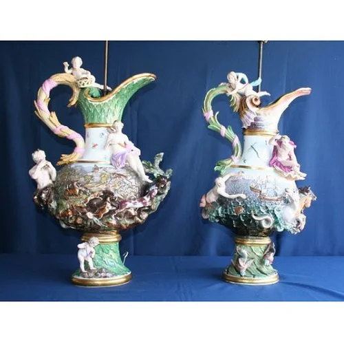 Pair of Meissen porcelain ewers, 19th/early 20th Century, from a Long Island, NY estate, sold in November 2008 
 Hammer: $21,600