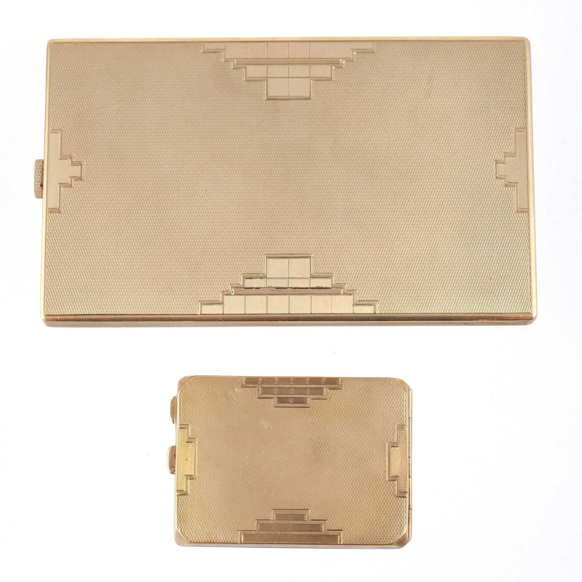 (2pc) 9K GOLD CIGARETTE AND MATCH CASES 
Birmingham, circa 1930s 
 Hammer: $8,500