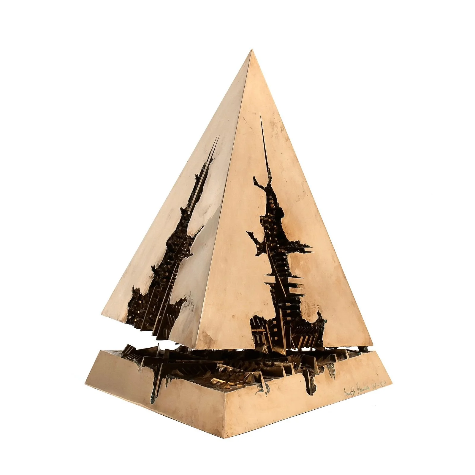 ARNALDO POMODORO (b. 1926) 
 Asse Del Movimento 1  
Gilded bronze, ed. 9/9 
h. 22 w. 21-1/2 d. 22 in. 
Sold in November 2021 
 Hammer: $55,000