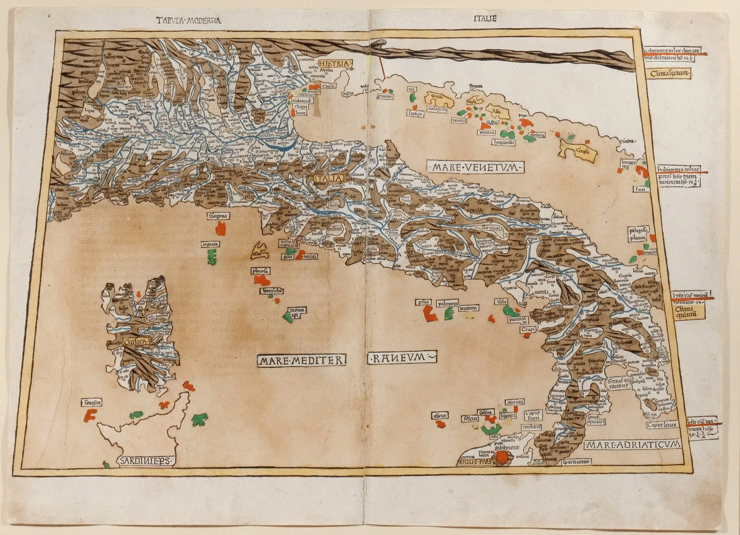 IMPORTANT ULM PTOLEMY MAP of ITALY, c. 1486 
Germanus, Donnus Nicolaus.  Tabula Moderna Italie.  Ulm: Johann Reger, 1486 
Sold in July 2025 
 Hammer: $20,000