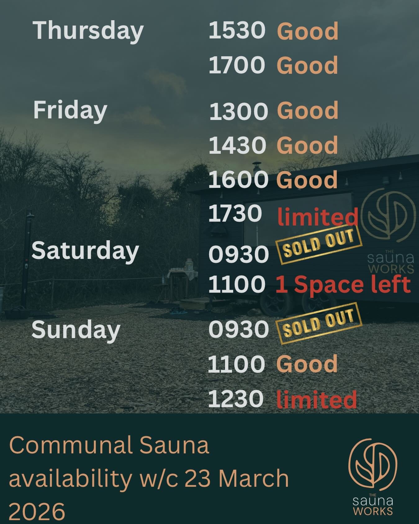 This weeks availability for communal sauna. Private booking s also available. 

link in bio to book 

#sauna
#winchester
#hampshire
#icebath