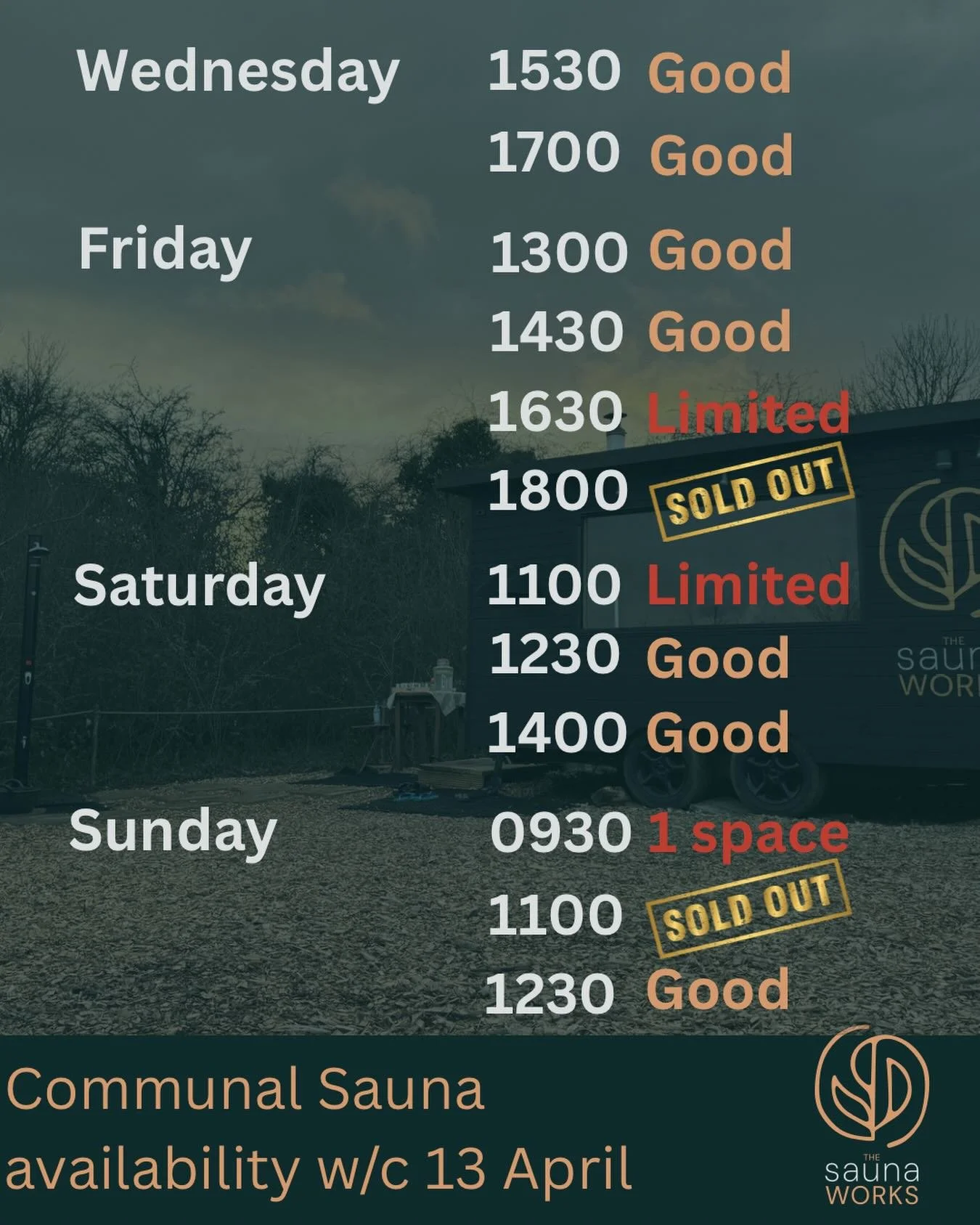 Availability this week. Link to book in bio. 

We&rsquo;re also open early on Monday the 20th from 7.30am - start your week the best way! 

#sauna
#winchester
#hampshire
#coldplunge