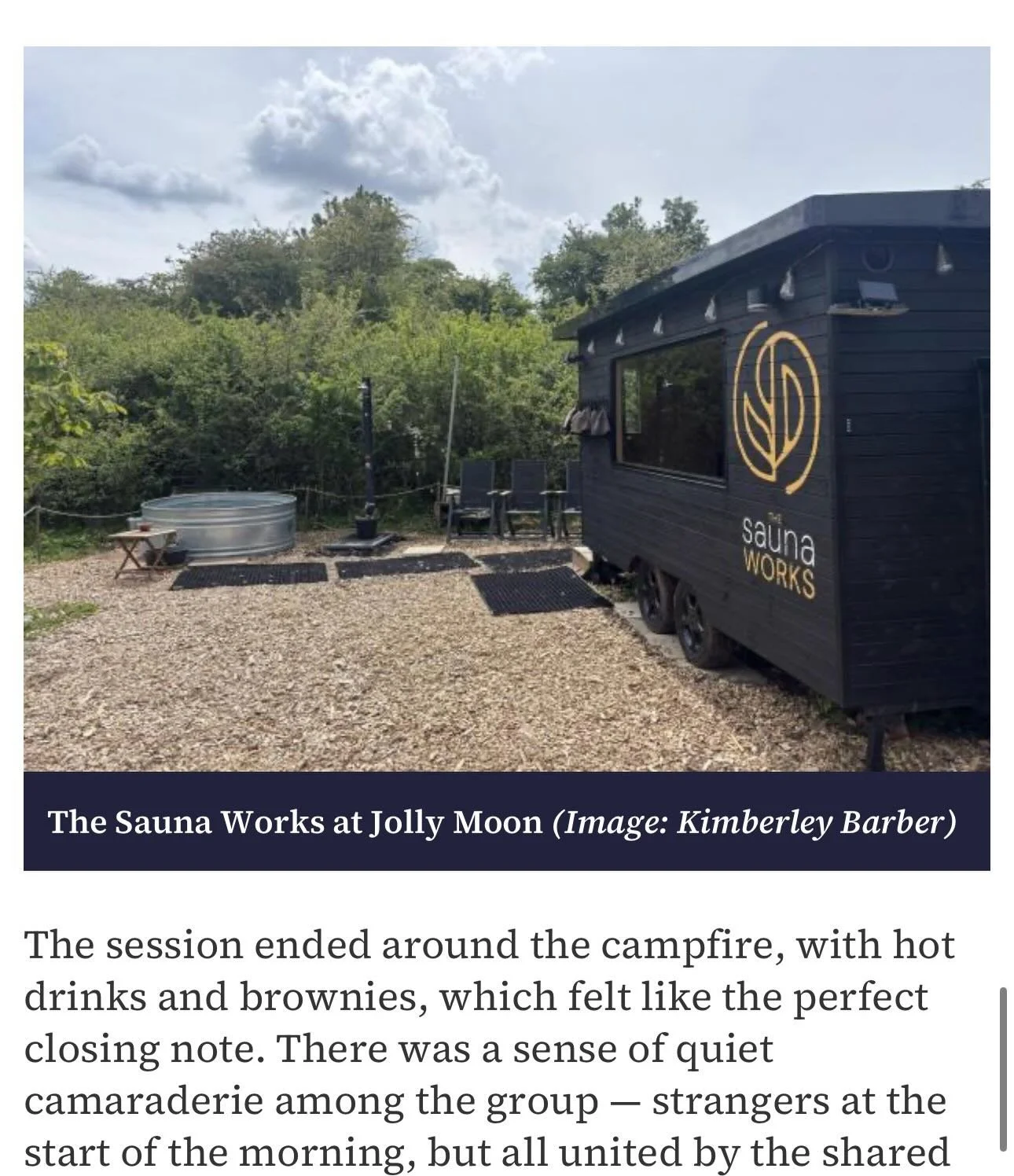 Lovely write up from @hampshirechronicle on our collaboration with @ecologyofsound at @jollymoonforestgarden. 

It was a magical day and such a great experience working with Phil from @theecologystore. 

#sauna #thesaunaworks #soundbath #winchester #