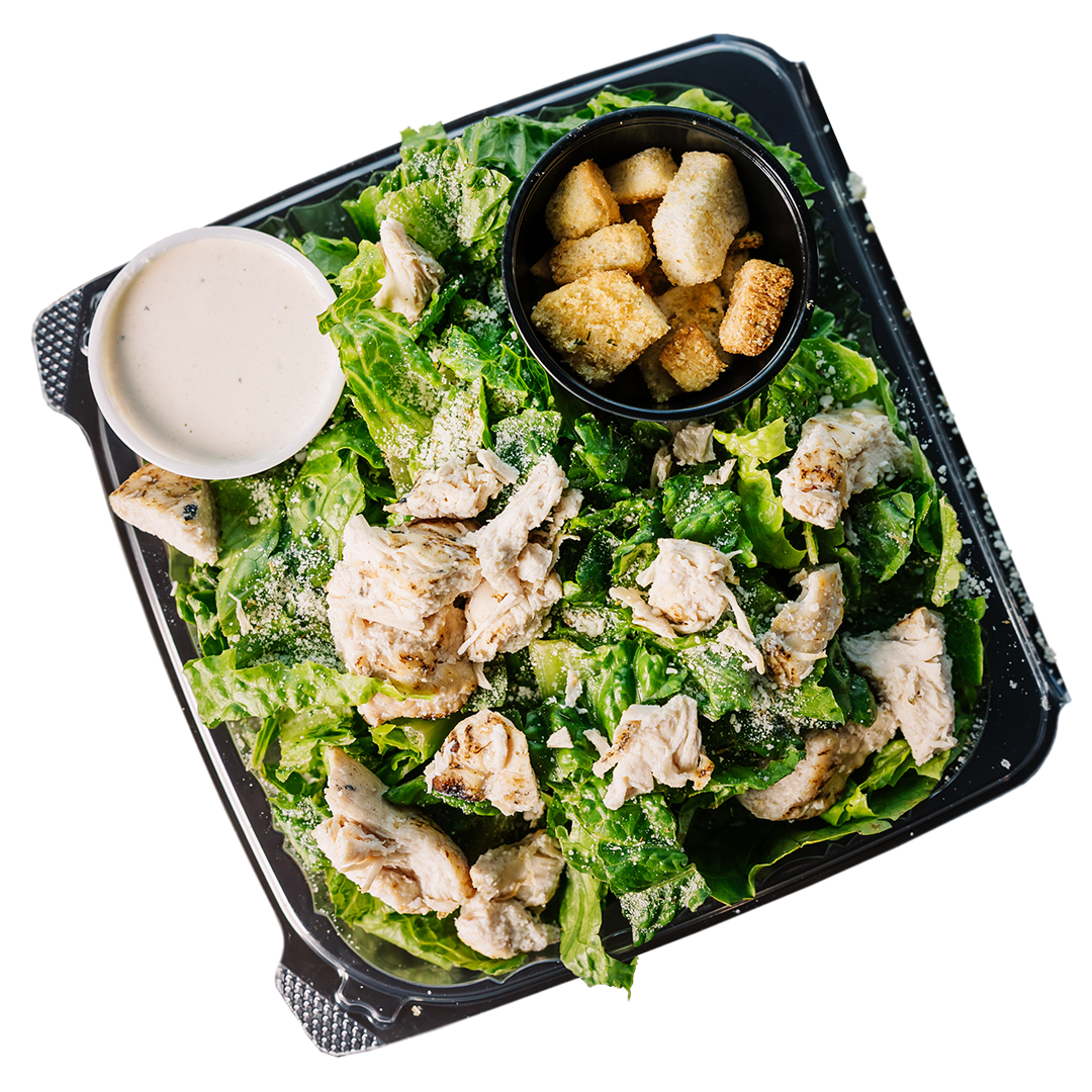 CAESAR SALAD: Romaine with house caesar dressing, croutons, parmesan, pecorino, and oregano
