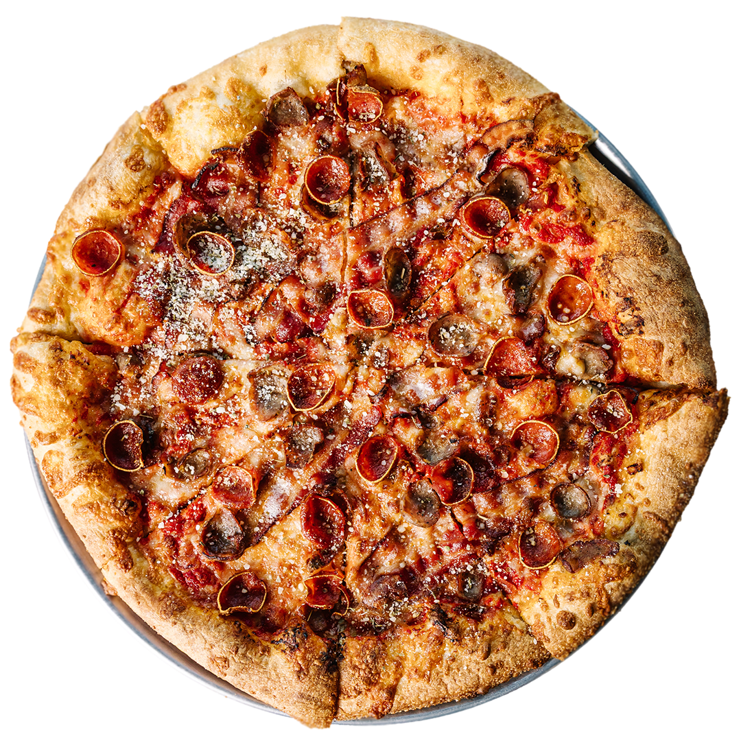 PROTEIN BLITZ: Bacon, pepperoni, meatballs, sausage, mozzarella, dusting of pecorino romano
