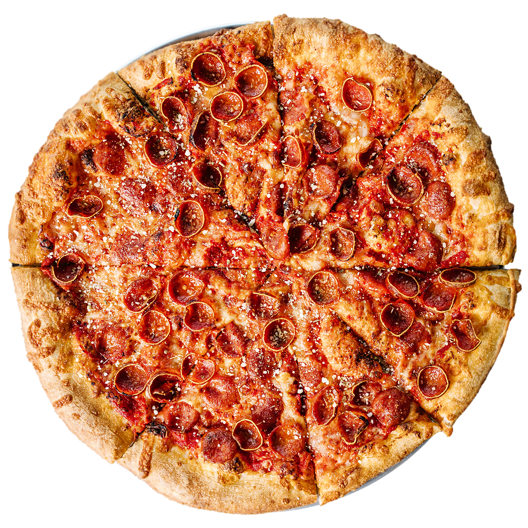 3.14 PEPPERONI: Slightly charred and cupped pepperoni, fresh mozzarella, pecorino, parmesan