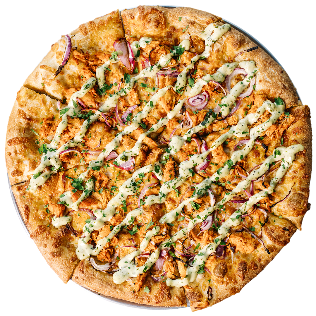 BUFFALO TED: Chicken, red onion, buffalo sauce, mozzarella