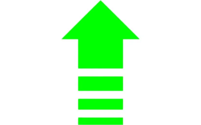 Bright green arrow pointing upward on a white background.